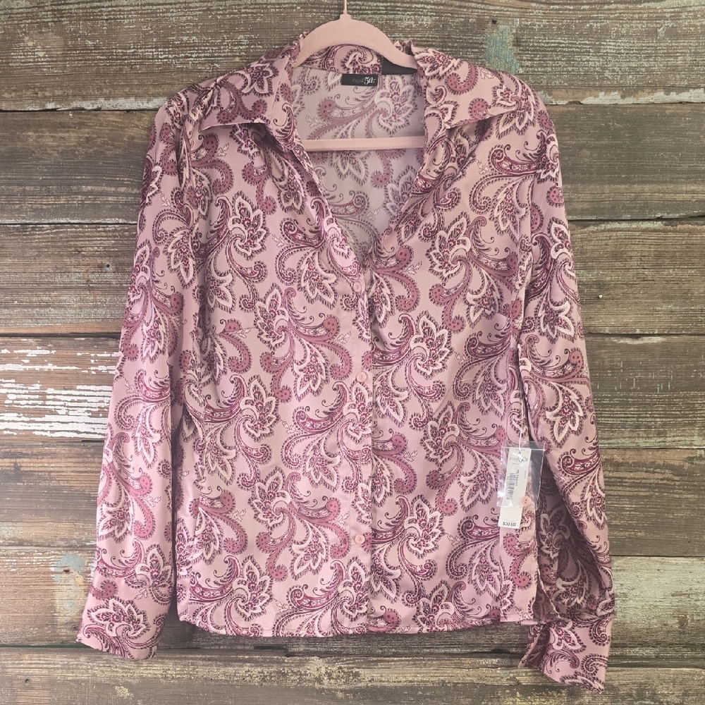 East 5th Paisley Pink Women's Button Down Top, Size 16, NWT